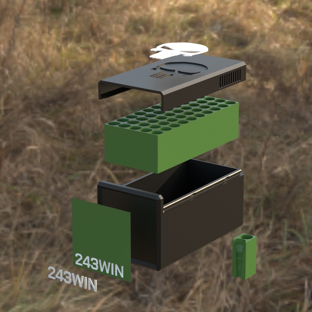 Filamelt Munitionsbox / .243 Win / ‘Schiebedeckel’ / Patronenbox, Ammo Box