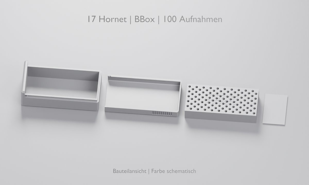
.17 Hornet BBox: 100 Aufnahmen. Bauteilansicht aus geprüften 3D-Daten; Farbe schematisch.
