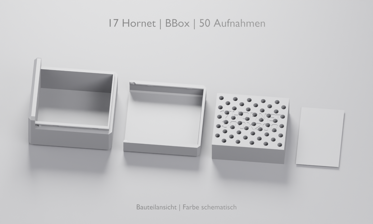 
.17 Hornet BBox: 50 Aufnahmen. Bauteilansicht aus geprüften 3D-Daten; Farbe schematisch.