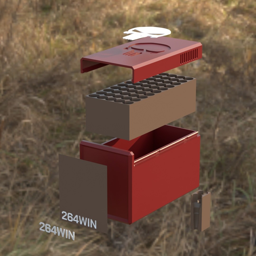 
Filamelt Munitionsbox / .264 Winchester Magnum / ‘Schiebedeckel’  / Patronenbox, Ammo Box