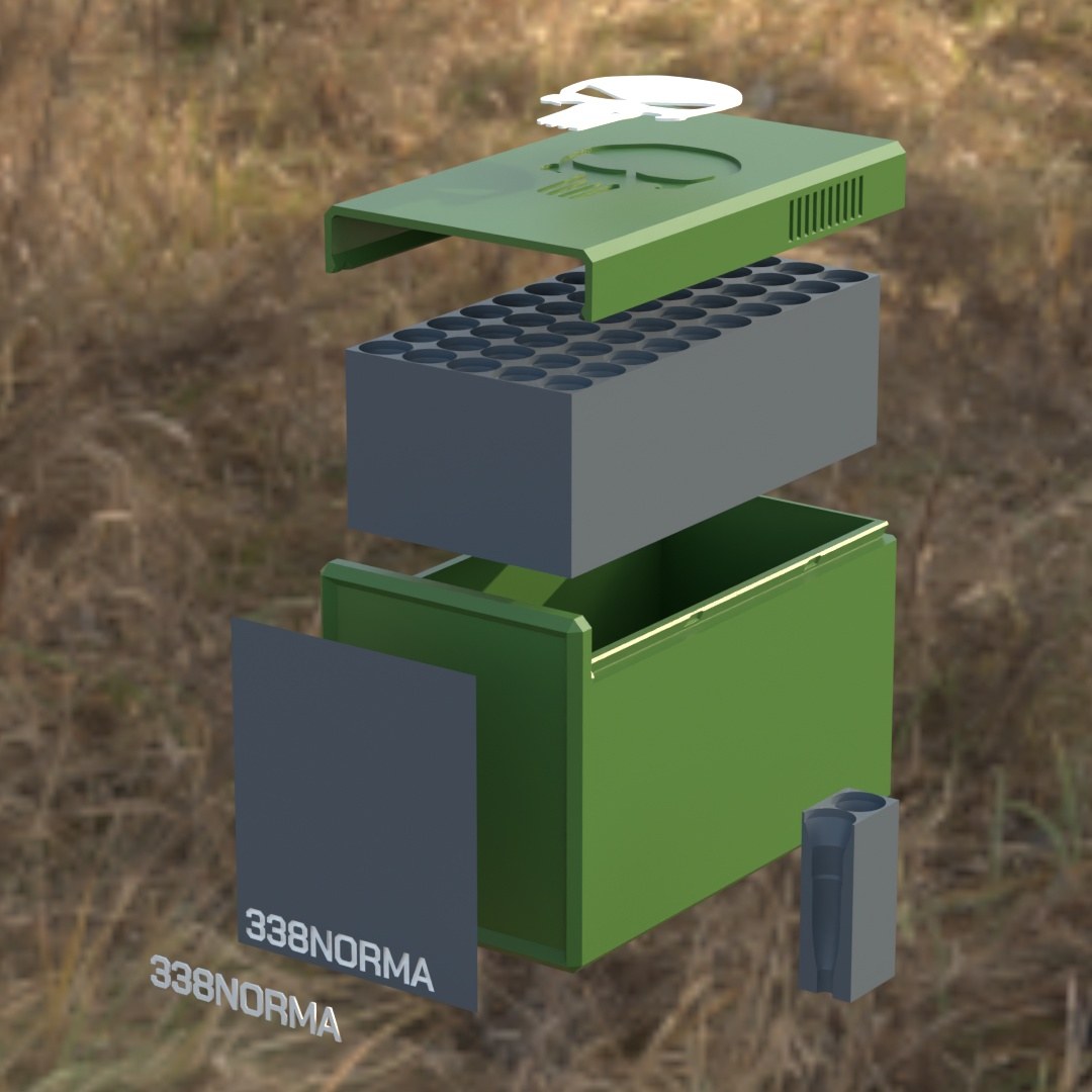 
Filamelt Munitionsbox / .338 Norma Magnum / ‘Schiebedeckel’  / Patronenbox, Ammo Box